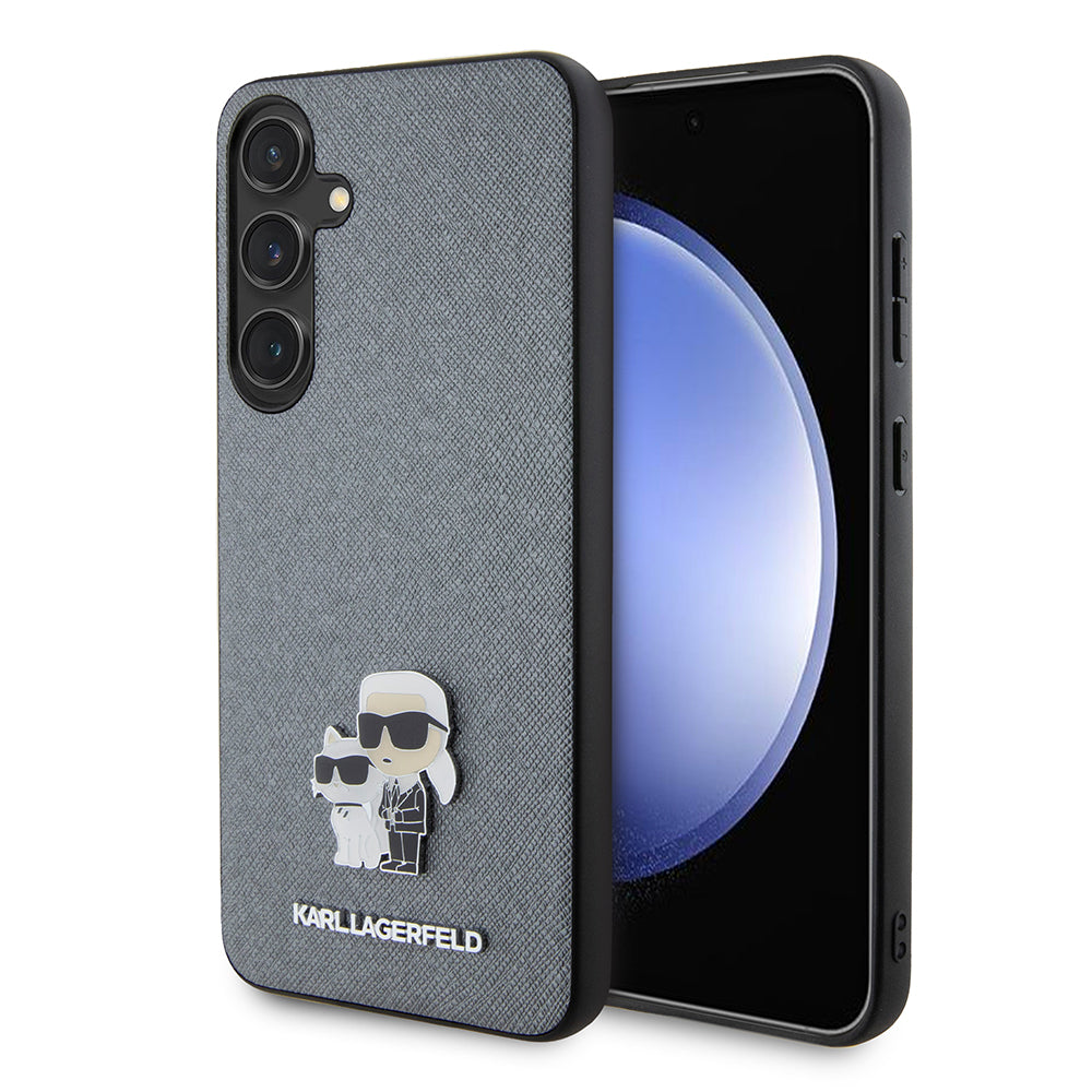 Калъф за Samsung Galaxy S24+ S926, Karl Lagerfeld, Saffiano Karl & Choupette Metal, Сив