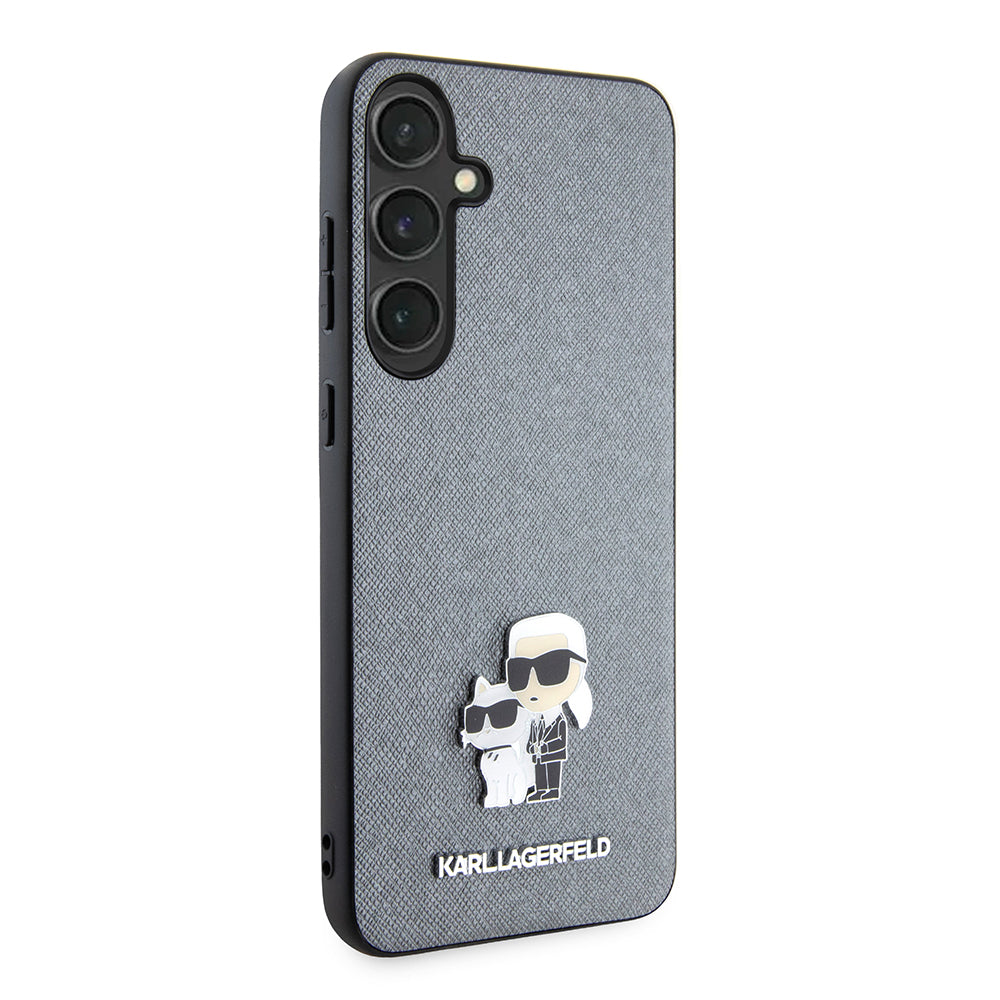 Калъф за Samsung Galaxy S24+ S926, Karl Lagerfeld, Saffiano Karl & Choupette Metal, Сив