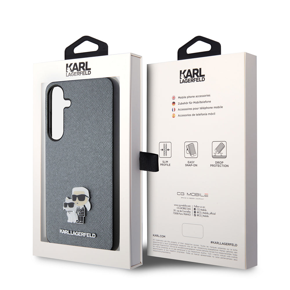 Калъф за Samsung Galaxy S24+ S926, Karl Lagerfeld, Saffiano Karl & Choupette Metal, Сив