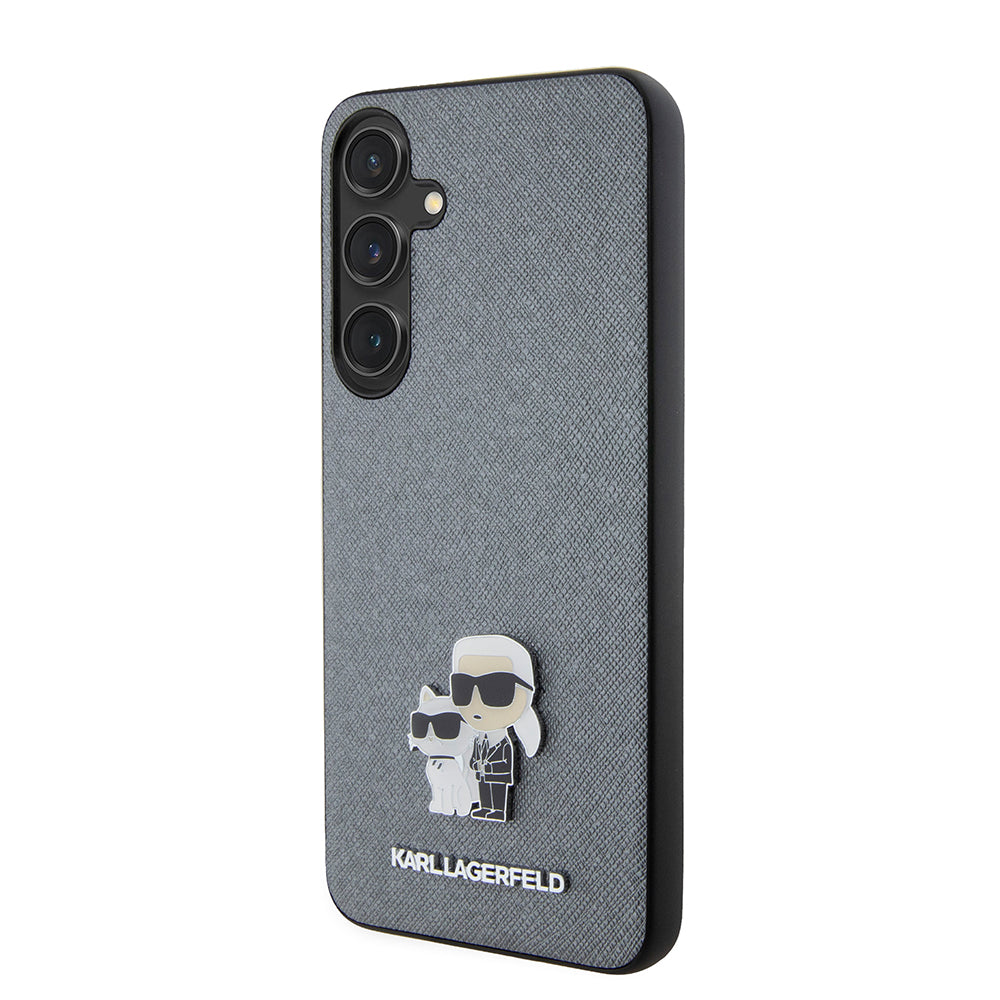 Калъф за Samsung Galaxy S24+ S926, Karl Lagerfeld, Saffiano Karl & Choupette Metal, Сив