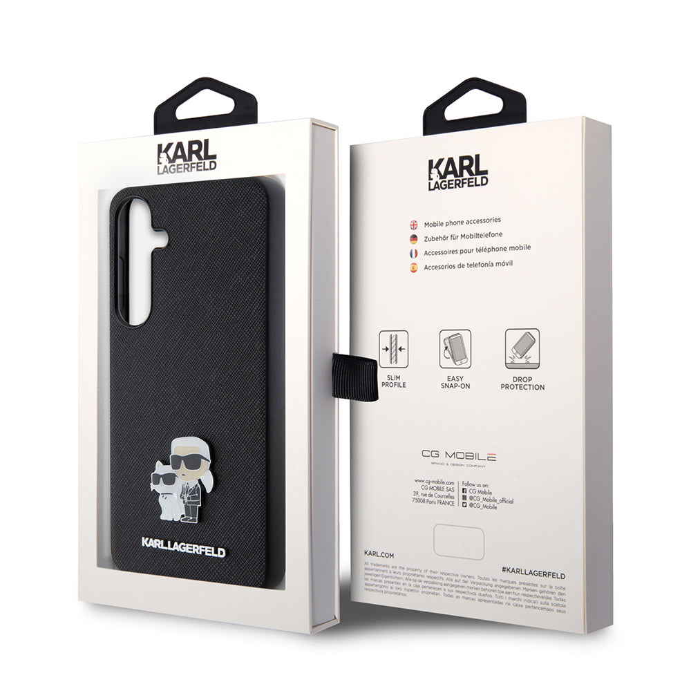 Калъф за Samsung Galaxy S24+ S926, Karl Lagerfeld, Saffiano Karl & Choupette Metal, Черен
