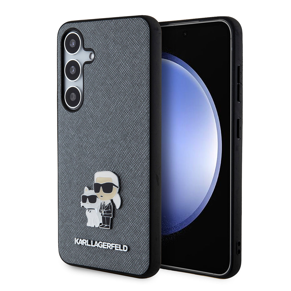 Калъф за Samsung Galaxy S24 S921, Karl Lagerfeld, Saffiano Karl & Choupette Metal, Сив
