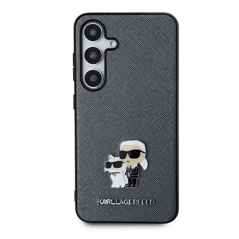 Калъф за Samsung Galaxy S24 S921, Karl Lagerfeld, Saffiano Karl & Choupette Metal, Сив