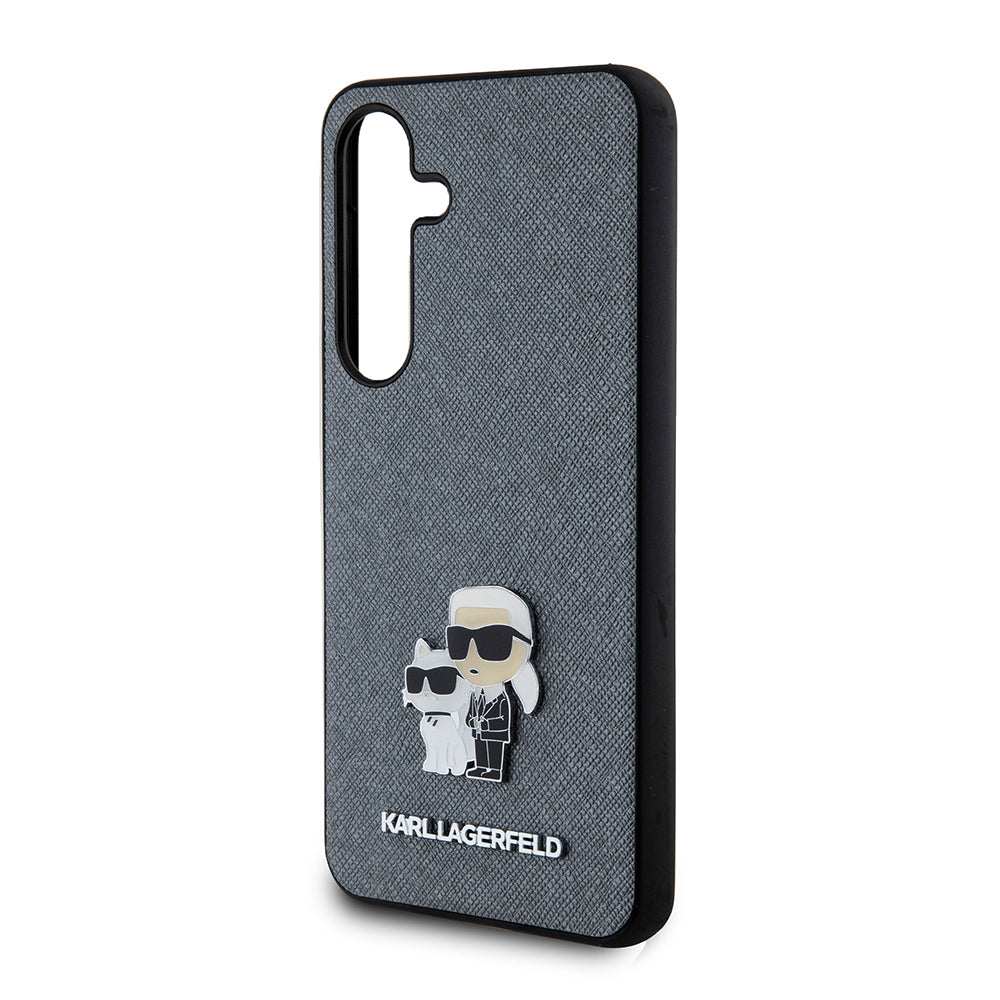 Калъф за Samsung Galaxy S24 S921, Karl Lagerfeld, Saffiano Karl & Choupette Metal, Сив