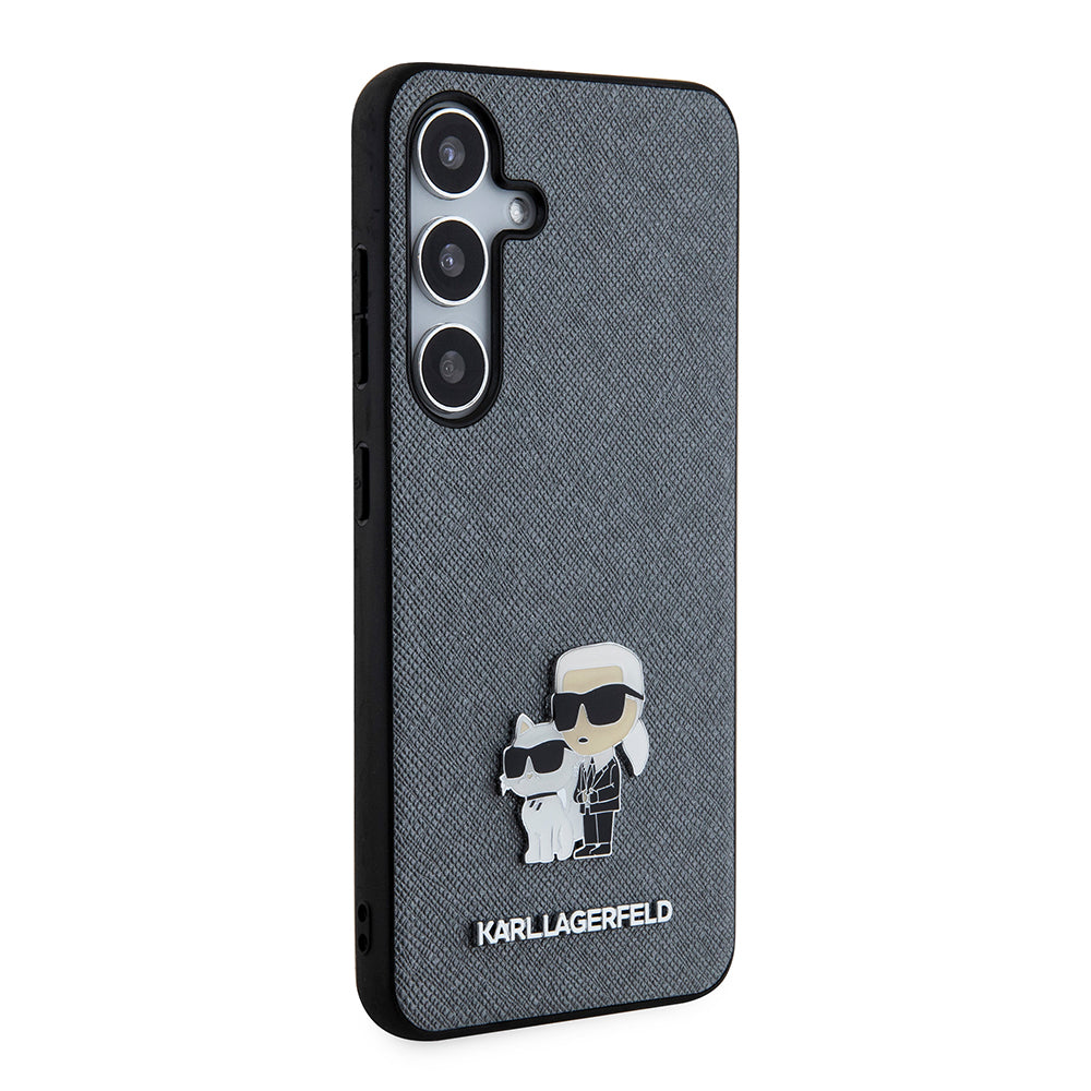Калъф за Samsung Galaxy S24 S921, Karl Lagerfeld, Saffiano Karl & Choupette Metal, Сив