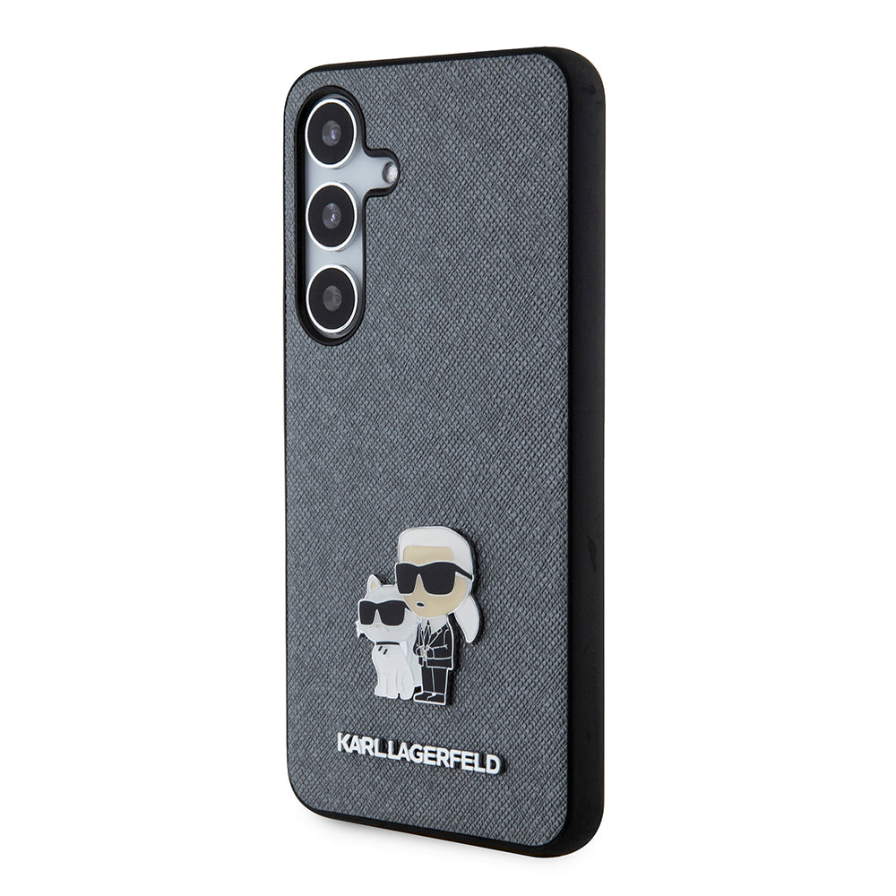 Калъф за Samsung Galaxy S24 S921, Karl Lagerfeld, Saffiano Karl & Choupette Metal, Сив