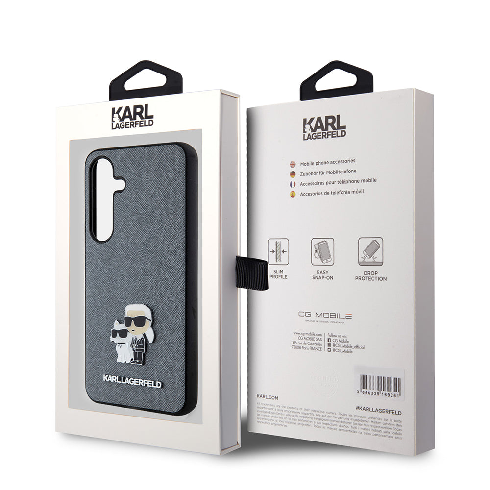 Калъф за Samsung Galaxy S24 S921, Karl Lagerfeld, Saffiano Karl & Choupette Metal, Сив