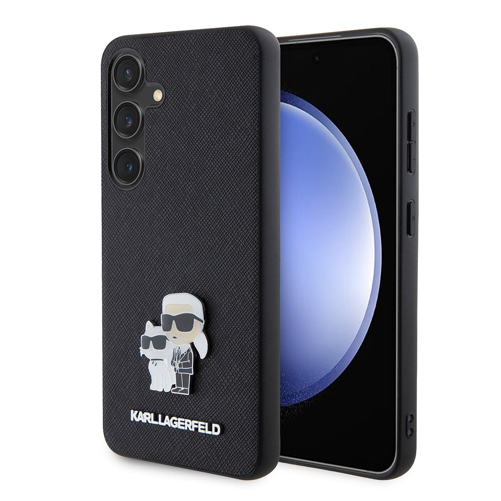 Калъф за Samsung Galaxy S24 S921, Karl Lagerfeld, Saffiano Karl & Choupette Metal, Черен