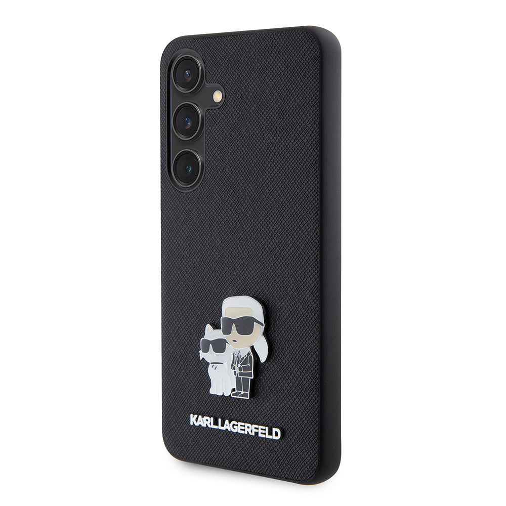 Калъф за Samsung Galaxy S24 S921, Karl Lagerfeld, Saffiano Karl & Choupette Metal, Черен