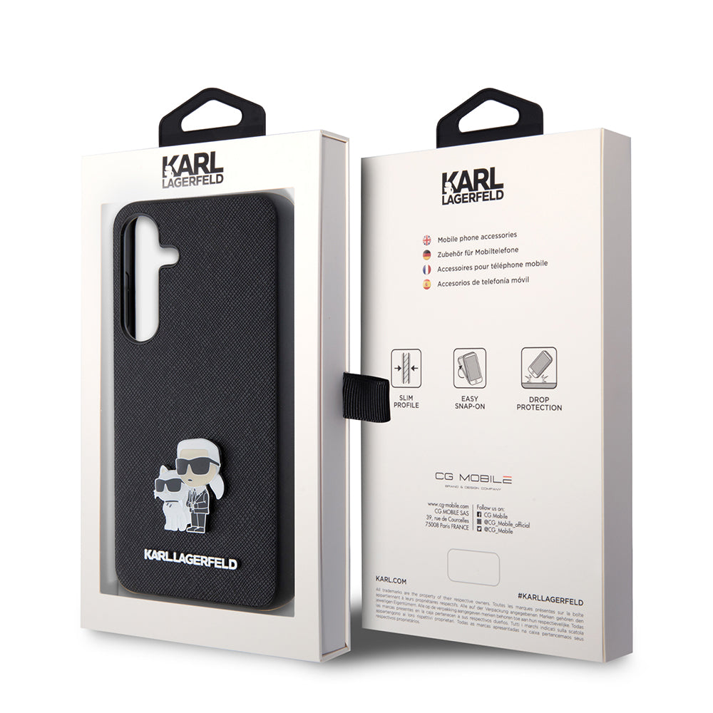 Калъф за Samsung Galaxy S24 S921, Karl Lagerfeld, Saffiano Karl & Choupette Metal, Черен
