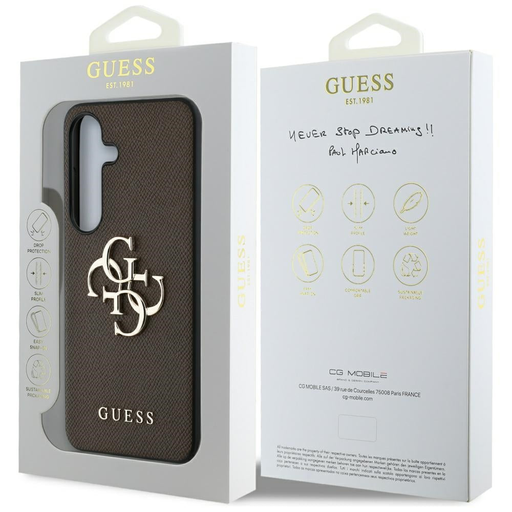 Калъф за Samsung Galaxy S25+ S936, Guess, 4G Grained Big and Classic Logo, Кафяв