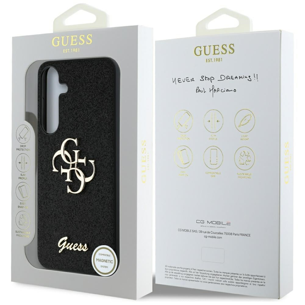 Калъф за Samsung Galaxy S25+ S936, Guess, Glitter Big 4G Script, Черен