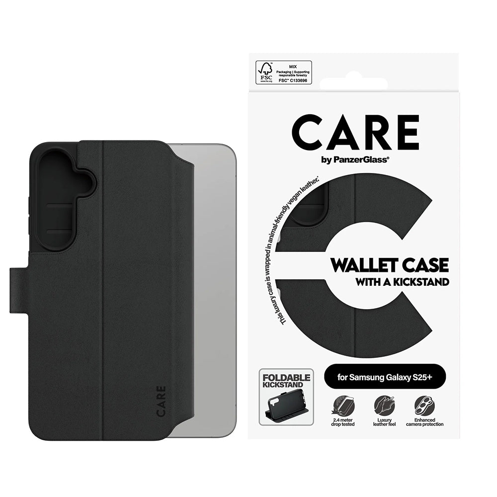 Калъф за Samsung Galaxy S25+ S936, PanzerGlass, Care Feature Kickstand Wallet, Черен