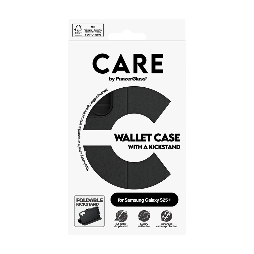 Калъф за Samsung Galaxy S25+ S936, PanzerGlass, Care Feature Kickstand Wallet, Черен