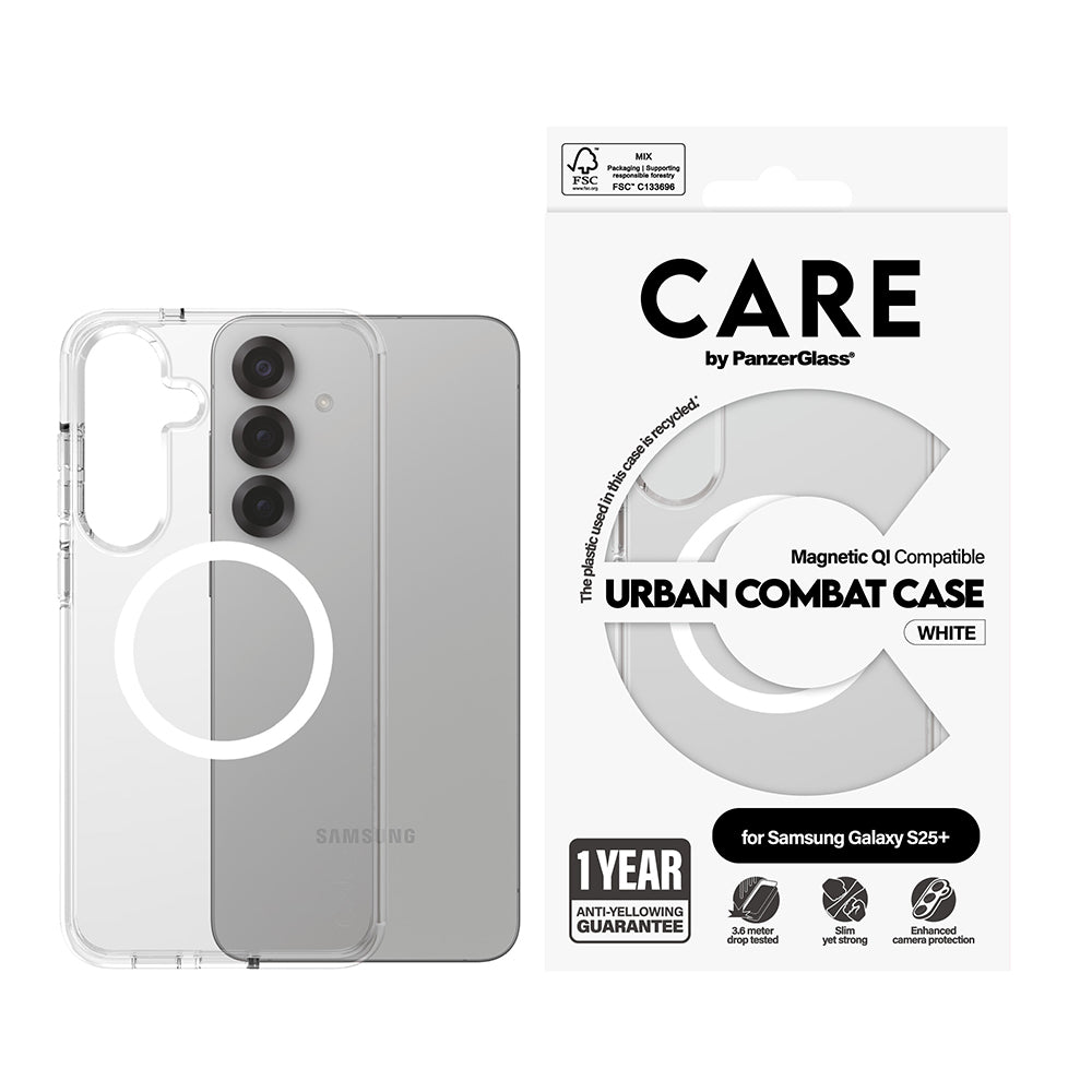 Калъф за Samsung Galaxy S25+ S936, PanzerGlass, Care Urban Combat, Прозрачен Бял