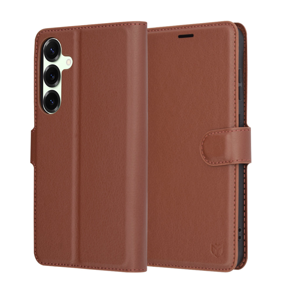 Калъф за Samsung Galaxy S25+ S936, Techsuit, кожен фолио, кафяв