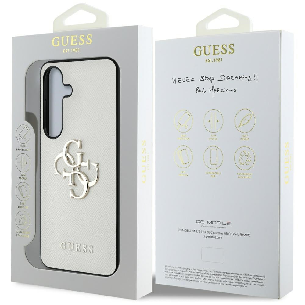 Case for Samsung Galaxy S25 S931, Guess, 4G Grained Big and Classic Logo, Beige