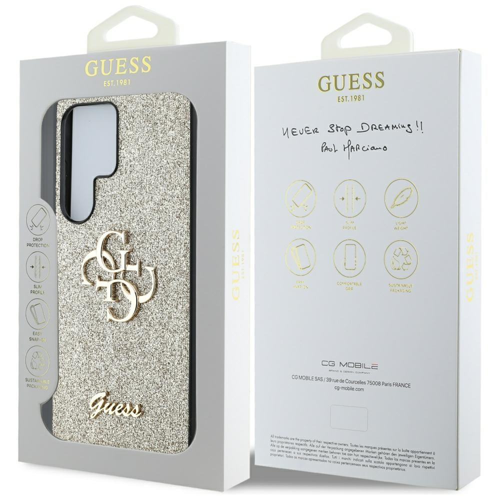Калъф за Samsung Galaxy S25 Ultra S938, Guess, Glitter Big 4G Script, Златист