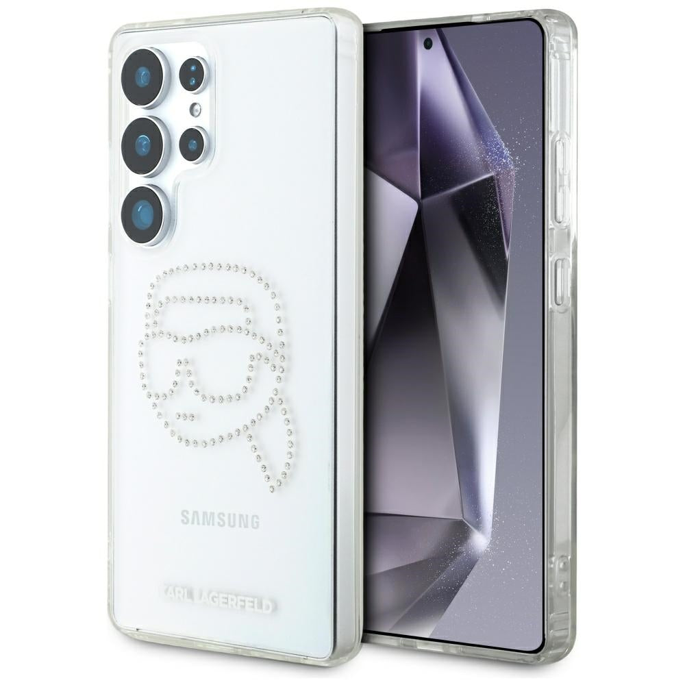 Калъф за Samsung Galaxy S25 Ultra S938, Karl Lagerfeld, IML Rhinestones Karl's Head, Прозрачен