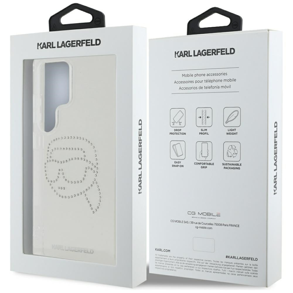 Калъф за Samsung Galaxy S25 Ultra S938, Karl Lagerfeld, IML Rhinestones Karl's Head, Прозрачен