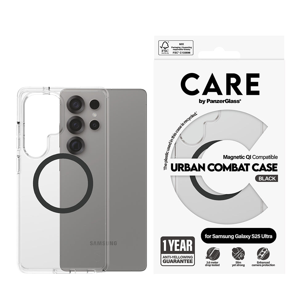 Калъф за Samsung Galaxy S25 Ultra S938, PanzerGlass, Care Urban Combat, Прозрачен Черен