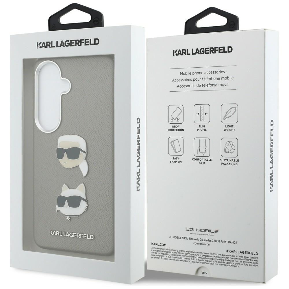Калъф за Samsung Galaxy S26 S942, Karl Lagerfeld, Saffiano Karl & Choupette's Head Pin, Сив