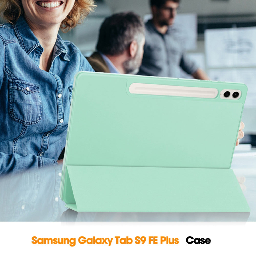 Калъф за Samsung Galaxy Tab S10+ / Tab S9 FE+ / Tab S9+, Techsuit, Flex Trifold, Зелен Матча