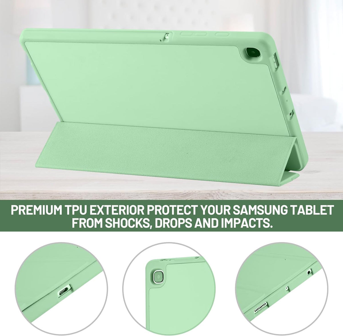 Калъф за Samsung Galaxy Tab S6 Lite (2024) / Tab S6 Lite (2022) / Tab S6 Lite (2020), Techsuit, Flex Trifold, Зелен Матча
