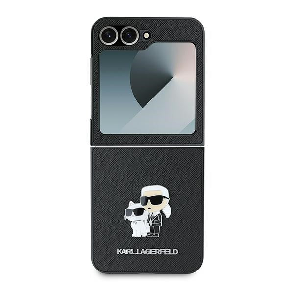 Калъф за Samsung Galaxy Z Flip7 FE F761 / Z Flip6 F741, Karl Lagerfeld, Saffiano Karl & Choupette Metal, Черен