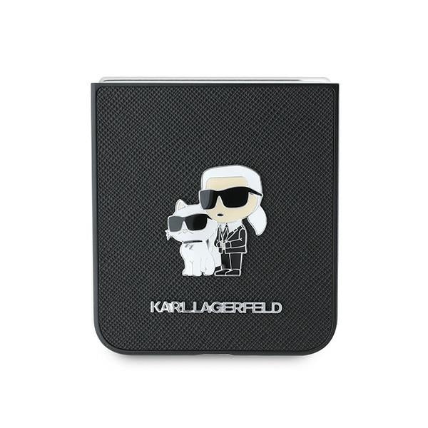 Калъф за Samsung Galaxy Z Flip7 FE F761 / Z Flip6 F741, Karl Lagerfeld, Saffiano Karl & Choupette Metal, Черен