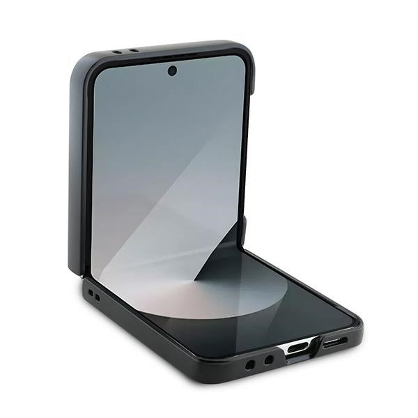 Калъф за Samsung Galaxy Z Flip7 FE F761 / Z Flip6 F741, Karl Lagerfeld, Saffiano Monogram Karl's Head Metal, Черен