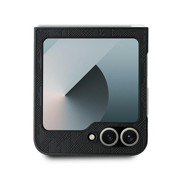 Калъф за Samsung Galaxy Z Flip7 FE F761 / Z Flip6 F741, Karl Lagerfeld, Saffiano Monogram Karl's Head Metal, Черен