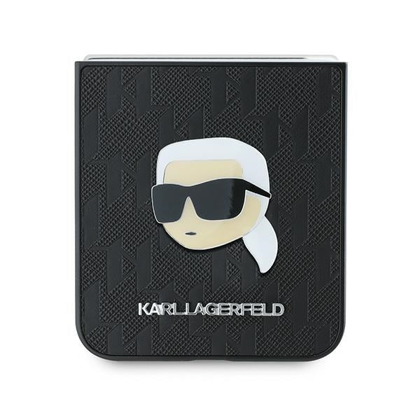 Калъф за Samsung Galaxy Z Flip7 FE F761 / Z Flip6 F741, Karl Lagerfeld, Saffiano Monogram Karl's Head Metal, Черен