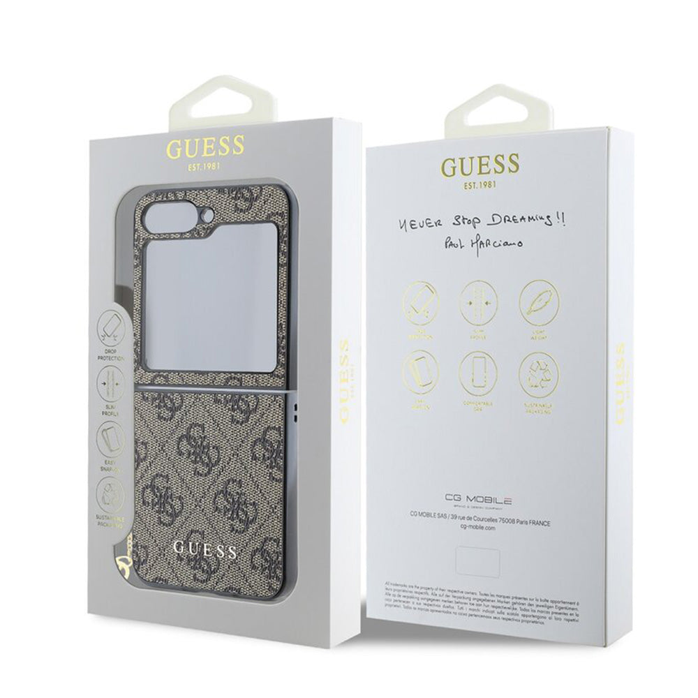 Калъф за Samsung Galaxy Z Flip7 FE F761 / Z Flip6 F741, Guess, 4G Charm, Кафяв