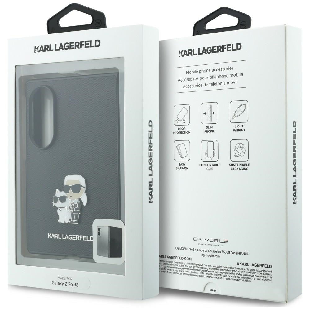 Калъф за Samsung Galaxy Z Fold8 F971, Karl Lagerfeld, Saffiano Karl & Choupette метална игла, черен