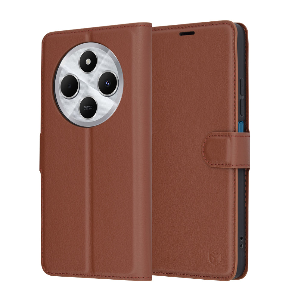 Калъф за Xiaomi Poco C75 / Redmi 14C, Techsuit, кожен портфейл, кафяв