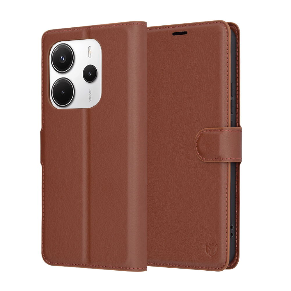 Калъф за Xiaomi Redmi Note 14 4G (Регионален), Techsuit, Кожен Фолио, Кафяв