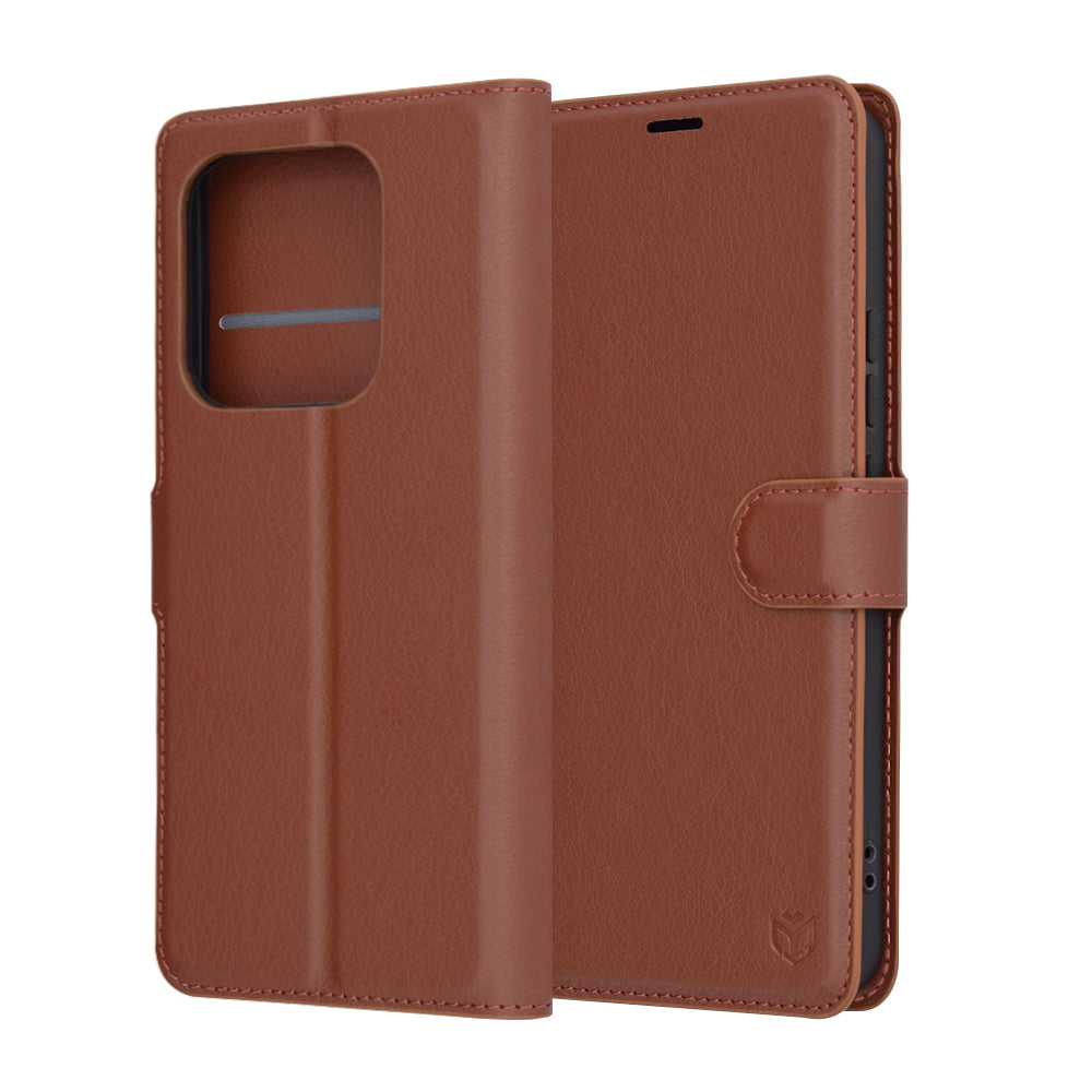 Калъф за Xiaomi Redmi Note 14 4G (Регионален), Techsuit, Кожен Фолио, Кафяв