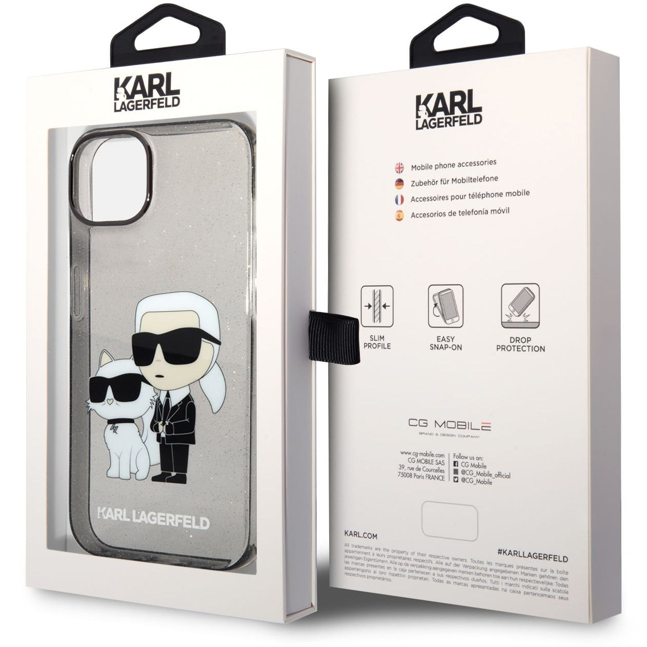 Калъф за Apple iPhone 14 Plus, Karl Lagerfeld, IML Glitter Karl and Choupette NFT, Черен