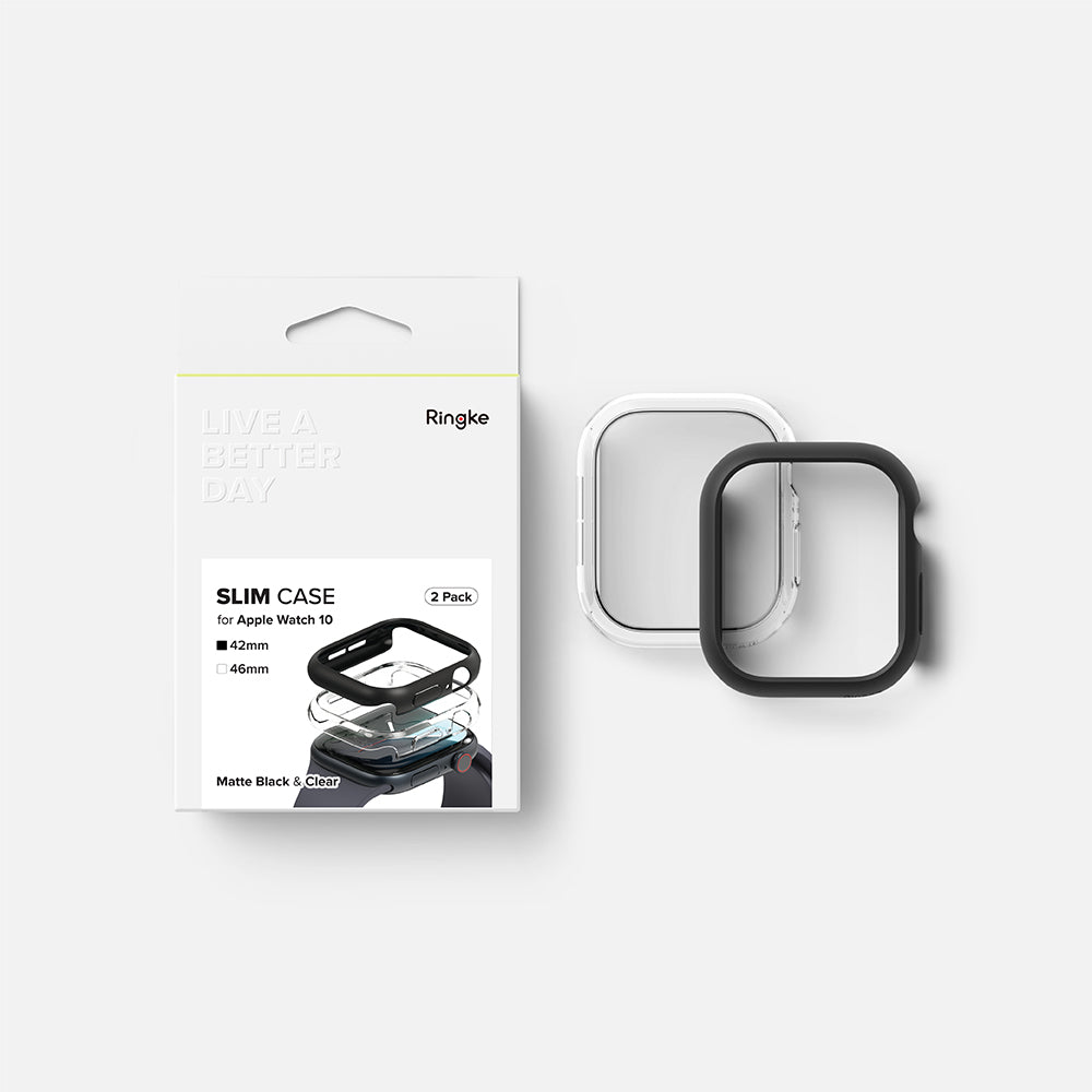 Калъф Ringke Slim за Apple Watch Series 10 / 11 46мм, комплект 2 броя, матово черен / прозрачен