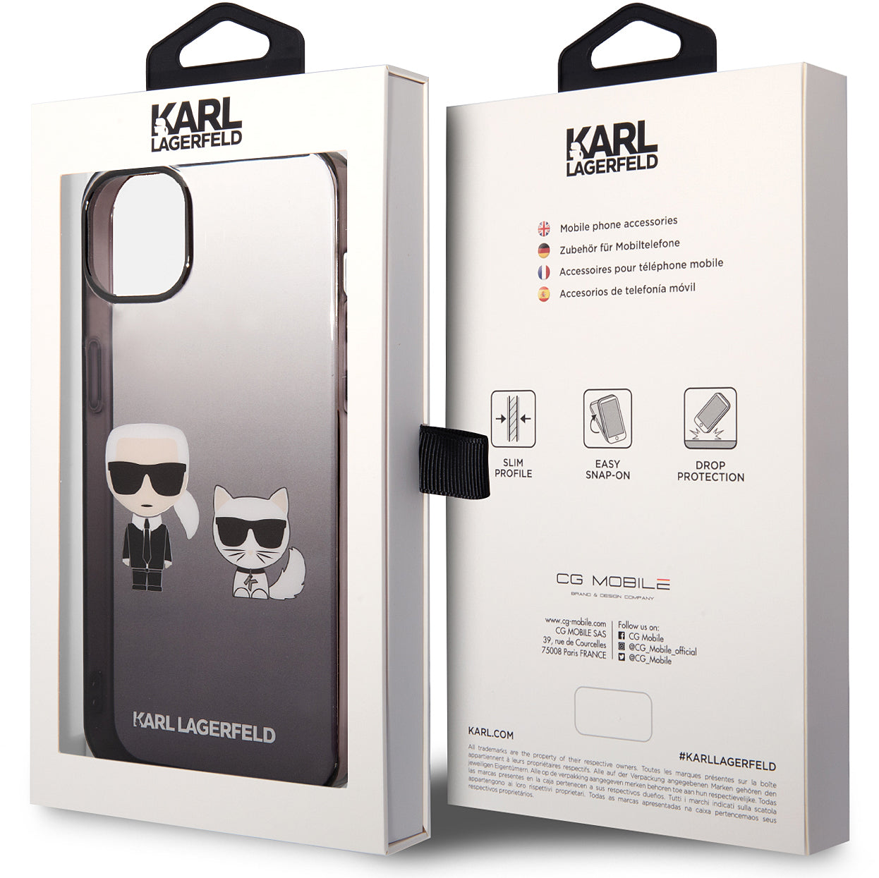 Калъф за Apple iPhone 14 Plus, Karl Lagerfeld, Gradient Karl & Choupette, Черен
