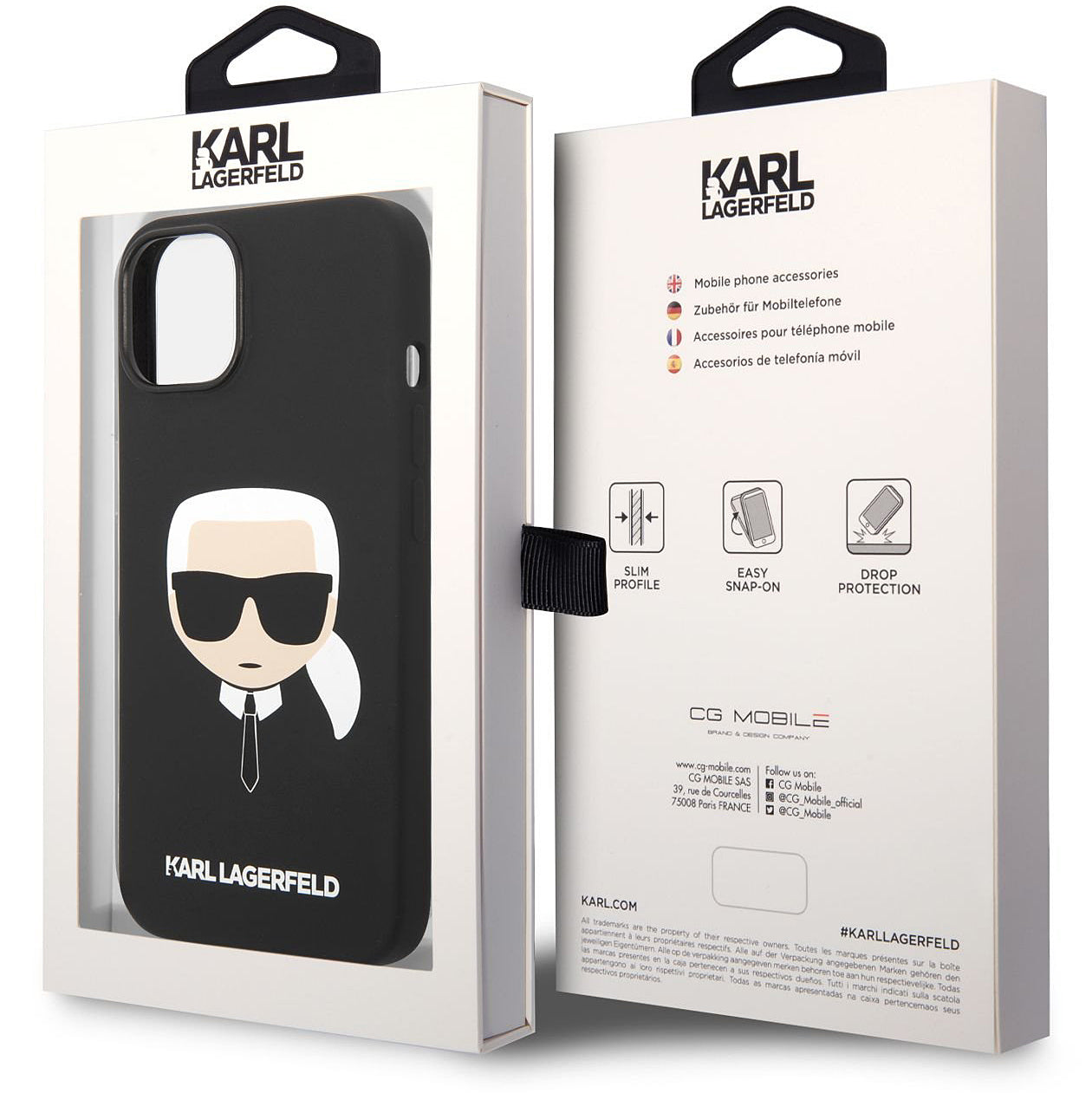 Калъф MagSafe за Apple iPhone 14 Plus, Karl Lagerfeld, Liquid Silicone Karl Head, Черен