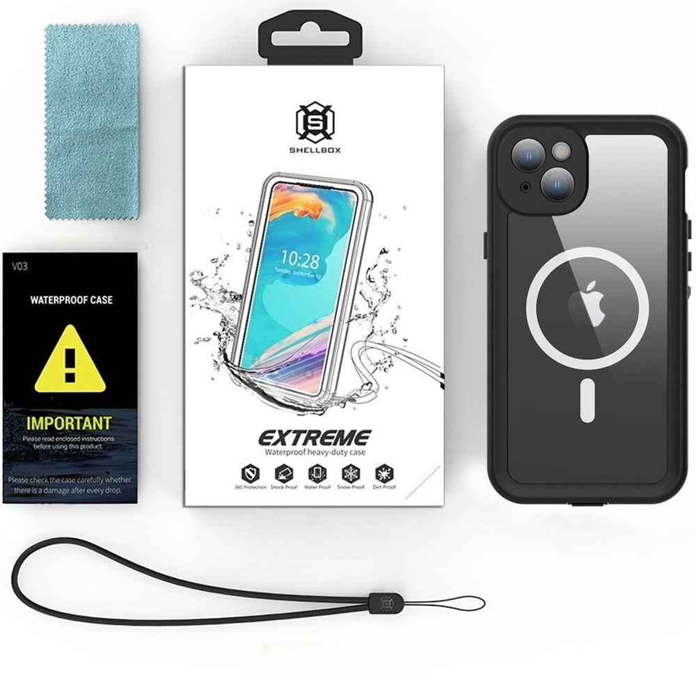 Водоустойчив калъф MagSafe за Apple iPhone 15 Plus, ShellBox, Черен