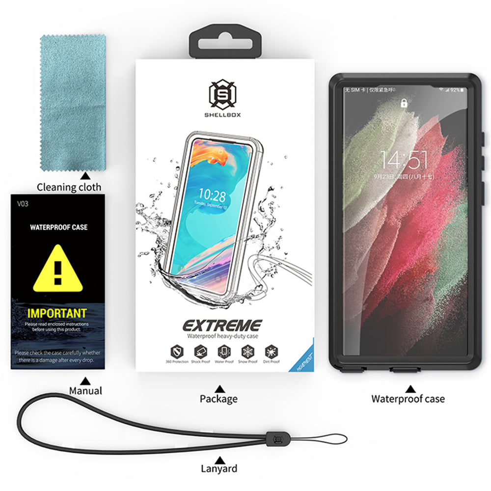 Водоустойчив калъф за Samsung Galaxy S23 Ultra S918, ShellBox, Черен