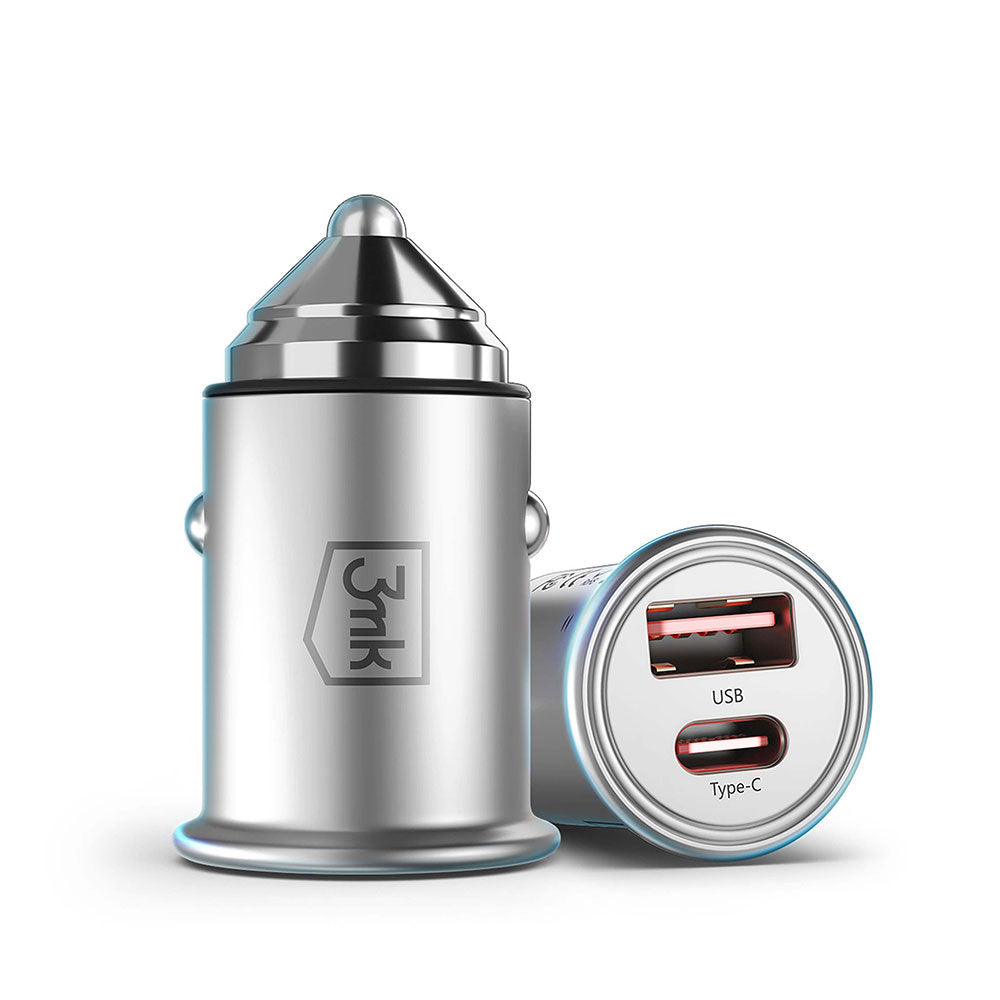 Зарядно за кола 3MK Hyper, 45W, 3A, 1 x USB-A - 1 x USB-C, сребристо