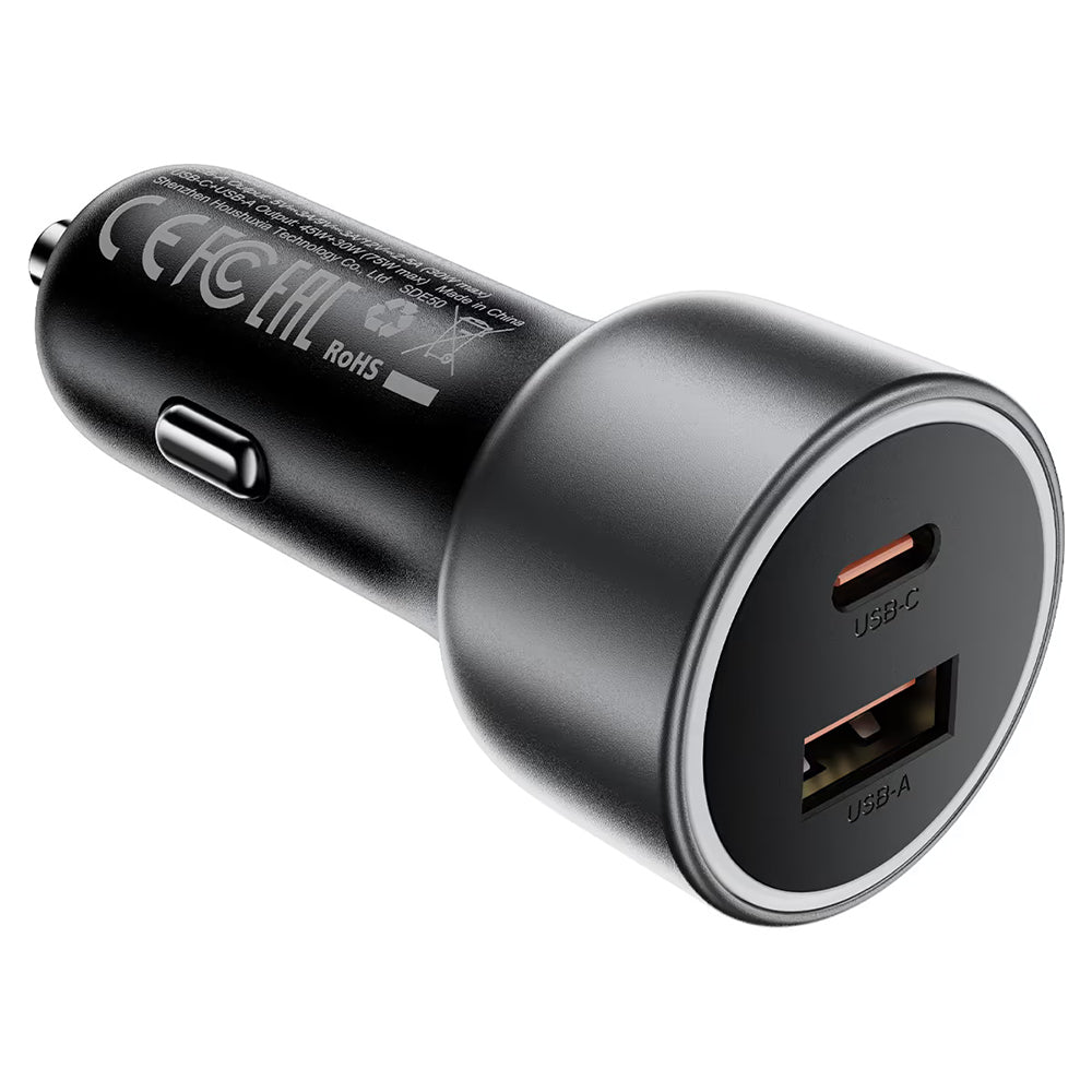 Автомобилен зарядно Acefast B21, 75W, 3A, 1 x USB-A - 1 x USB-C, Сив