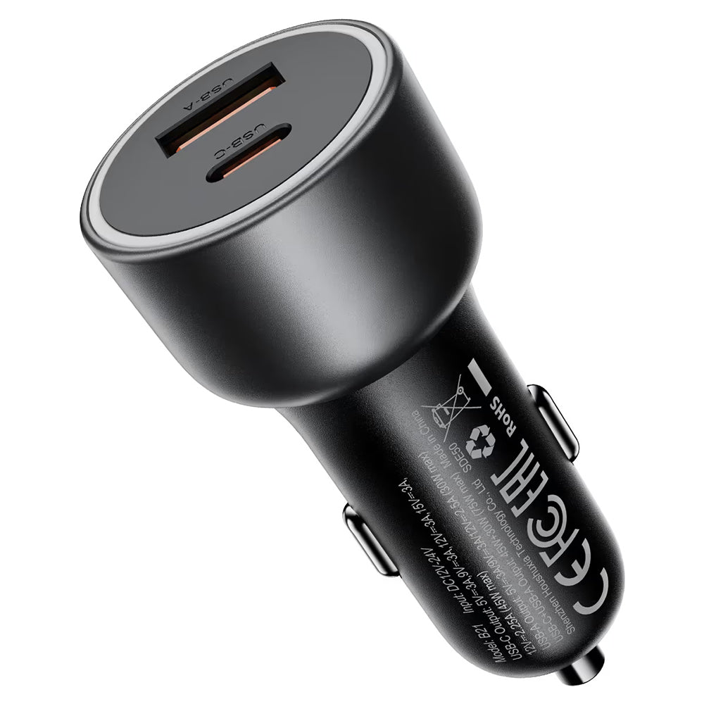 Автомобилен зарядно Acefast B21, 75W, 3A, 1 x USB-A - 1 x USB-C, Сив