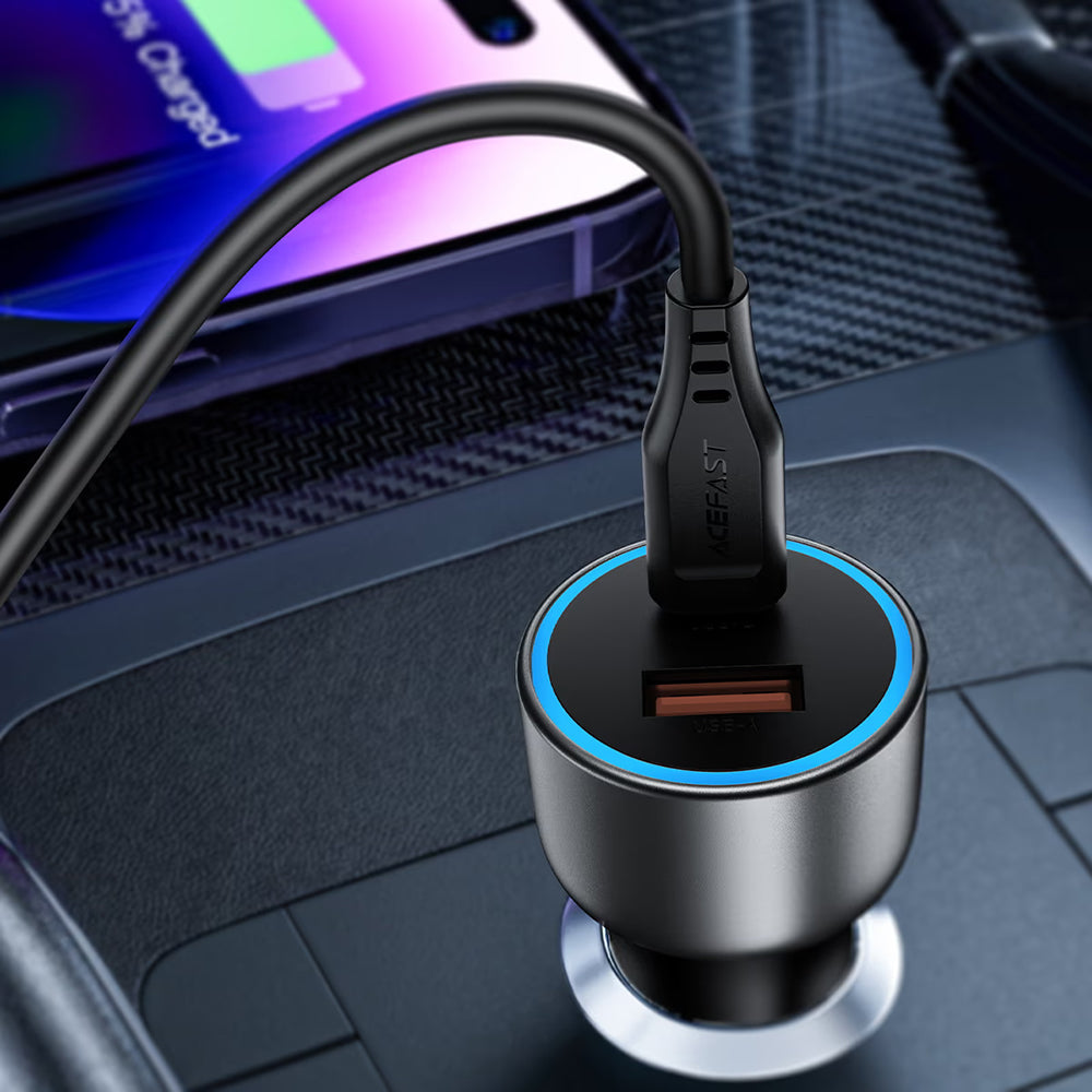 Автомобилен зарядно Acefast B21, 75W, 3A, 1 x USB-A - 1 x USB-C, Сив