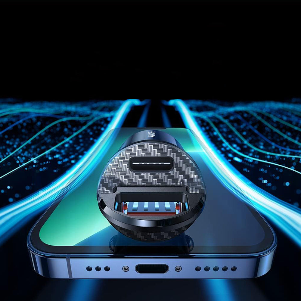 Автомобилен заряден уред Ainope, 30W, 5A, 1 x USB-A - 1 x USB-C, Черен