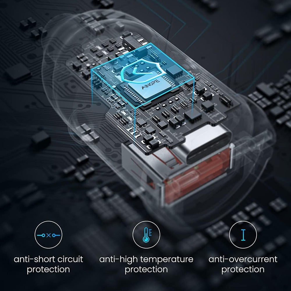Автомобилен заряден уред Ainope, 30W, 5A, 1 x USB-A - 1 x USB-C, Черен